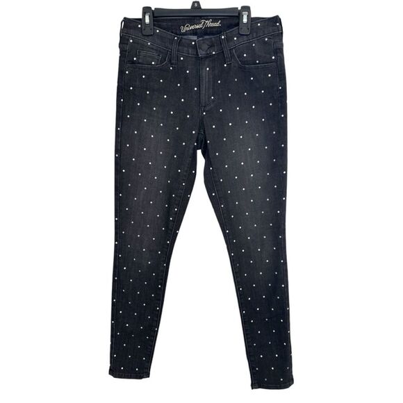 Universal Thread Mid Rise Skinny Black Polkadot Jeans Size 4/27R - Picture 1 of 8